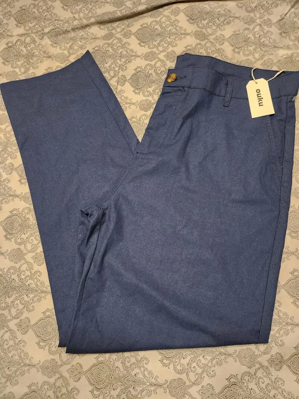 Men's Linen Cotton Blend Flat Front Casual Pants